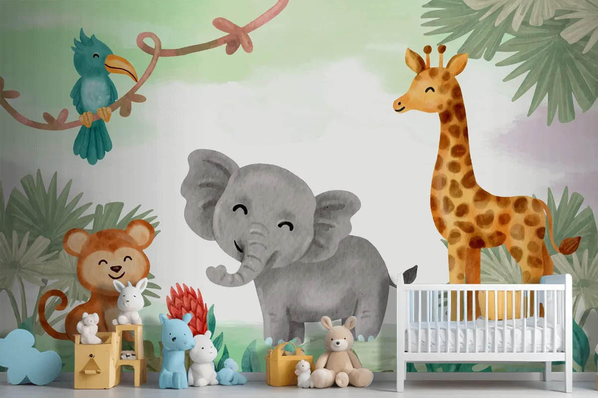 Watercolor Safari Background Kids Wallpaper Mural