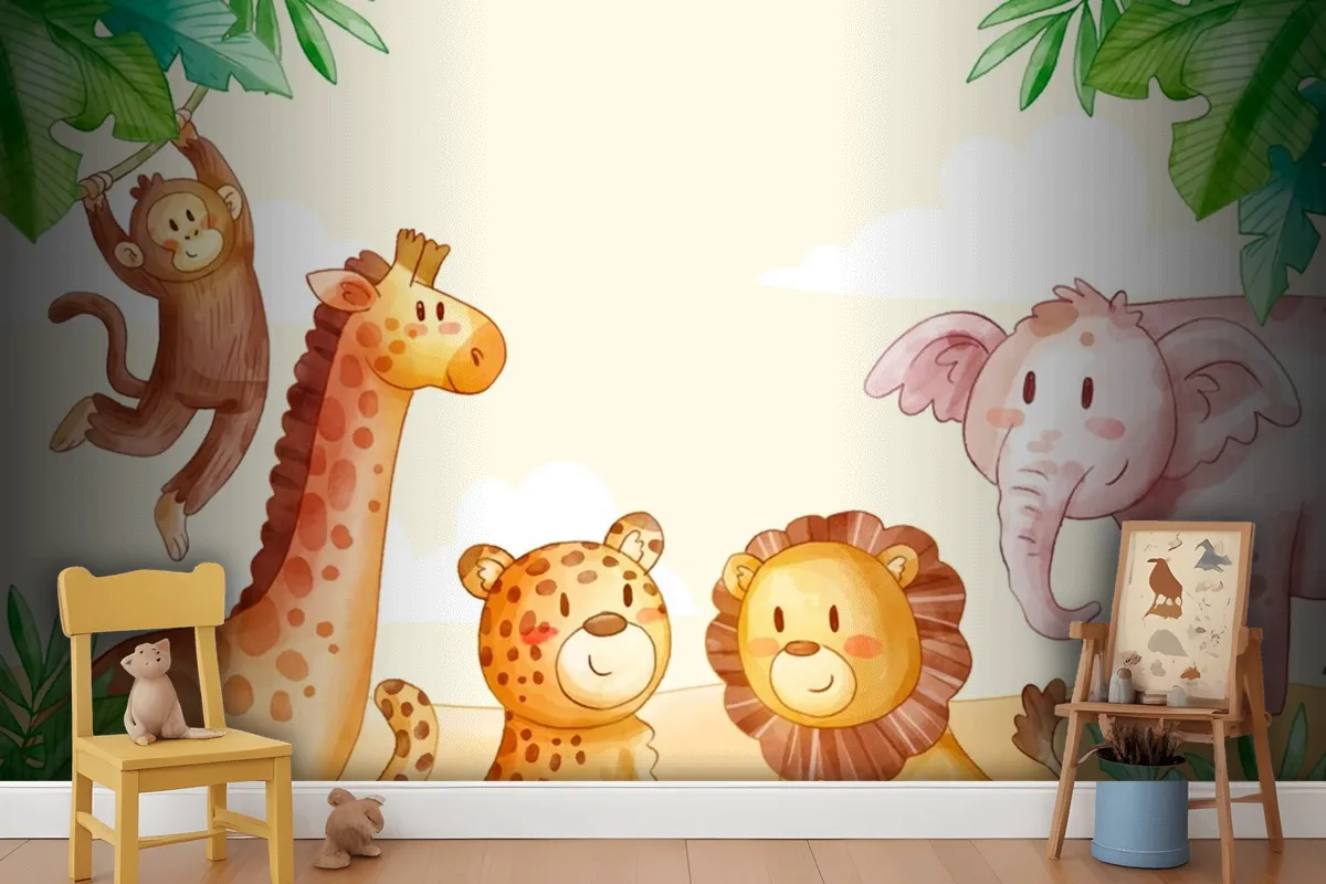 Watercolor Safari Background Wallpaper Mural