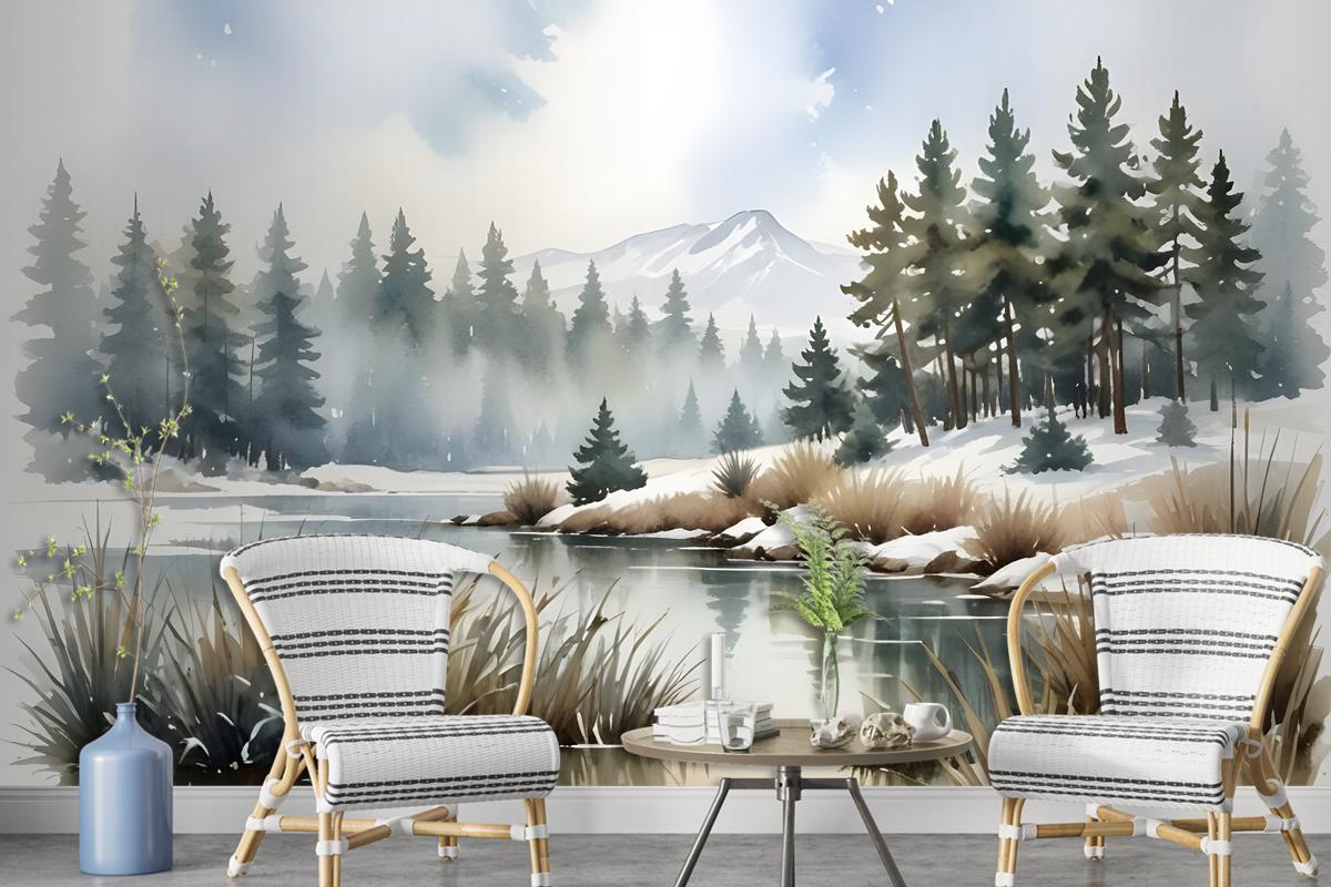 Watercolor Style Botanical Landscape Wallpaper Mural