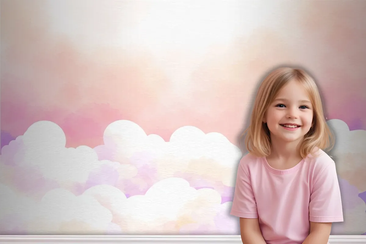 Watercolor Sugar Cotton Clouds Background Girl Wallpaper Mural