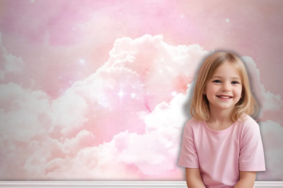 Watercolor Sugar Cotton Clouds Background Wallpaper Mural