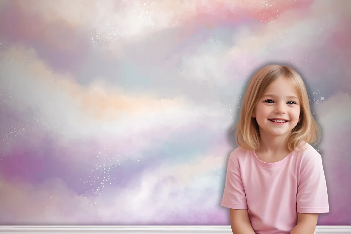 Watercolor Sugar Cotton Clouds Wallpaper Mural