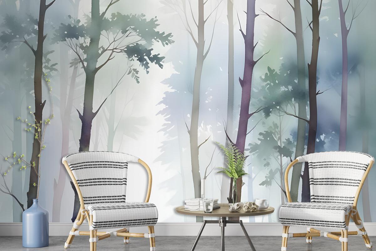 Watercolor Trees Wallpaper Mural