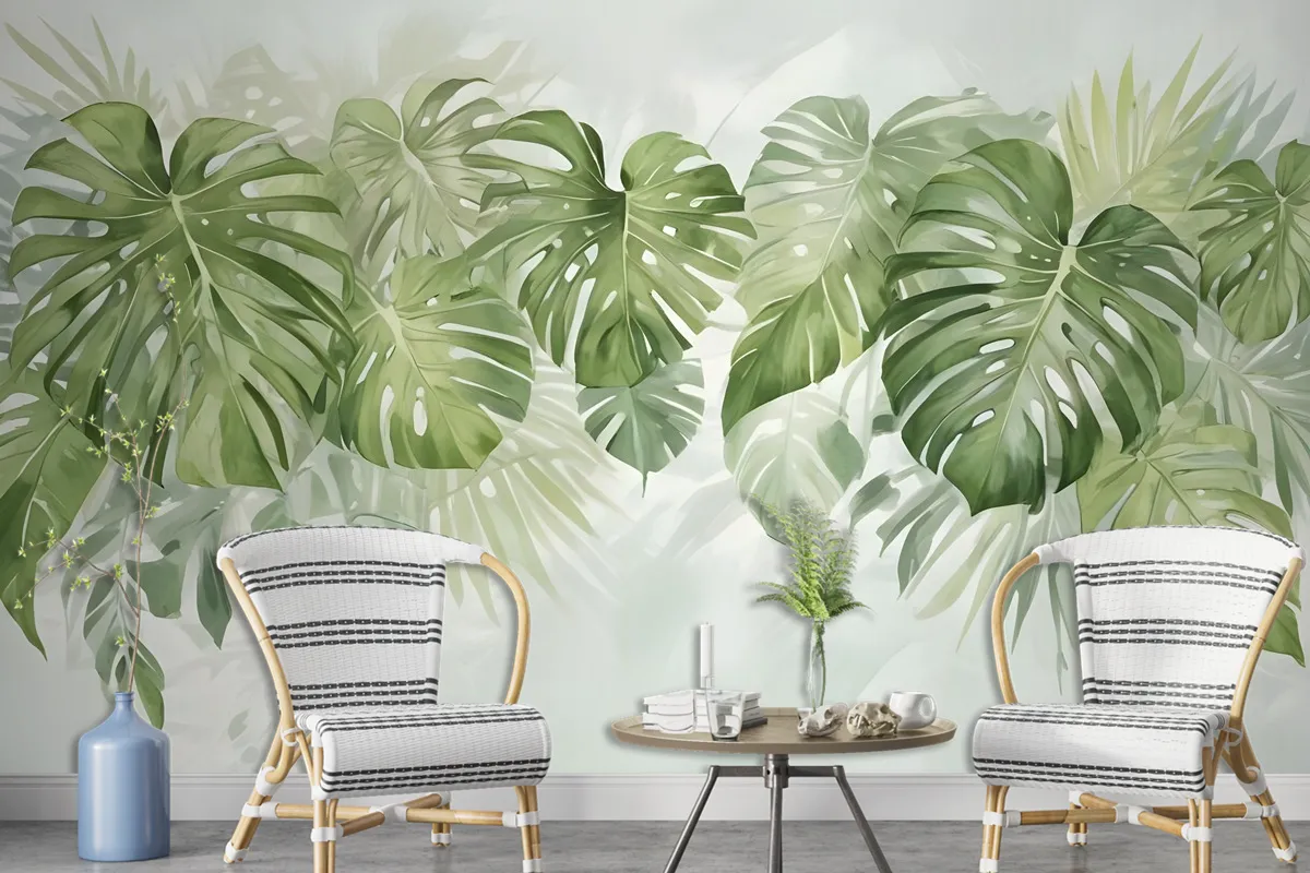 Watercolor Tropical Leaves Wallpaper Mural