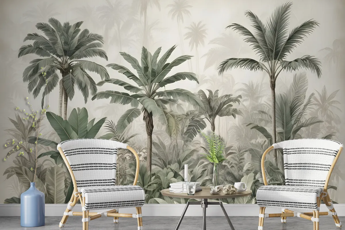 Watercolor Vintage Tropical Forest Wallpaper Mural