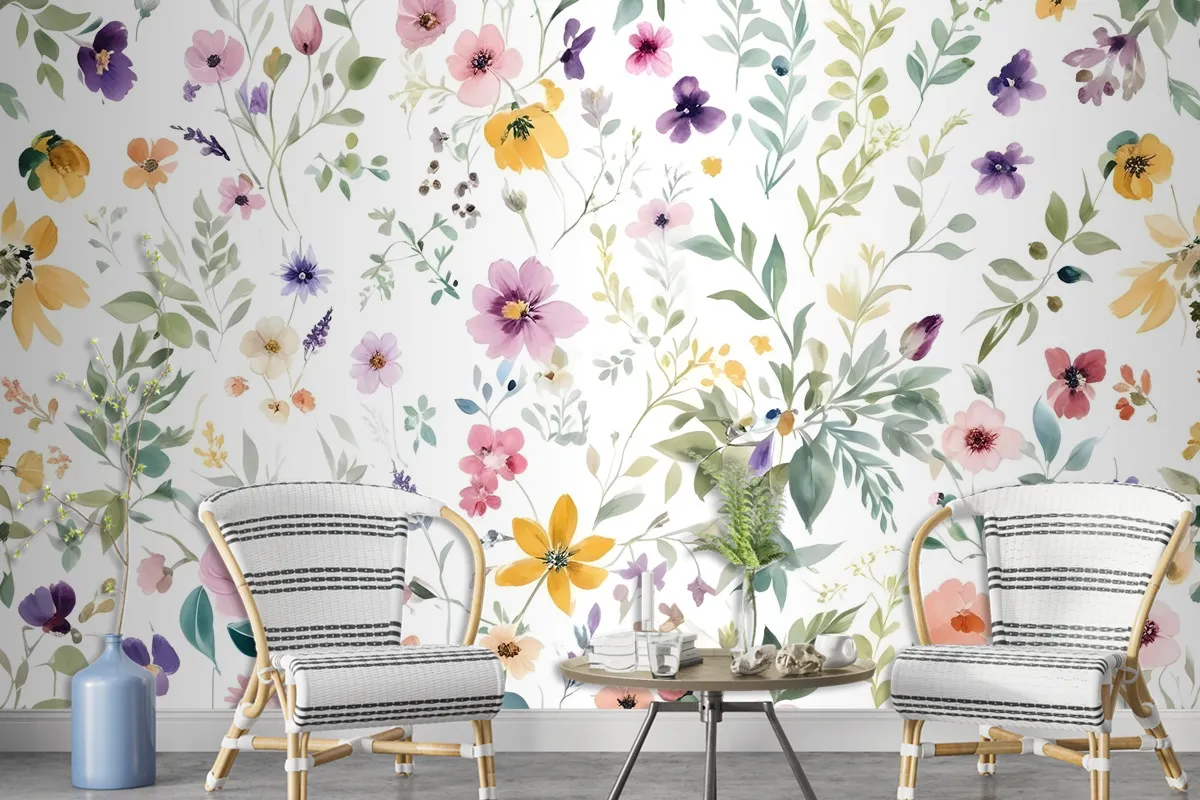 Watercolor Wildflower Wallpaper Mural