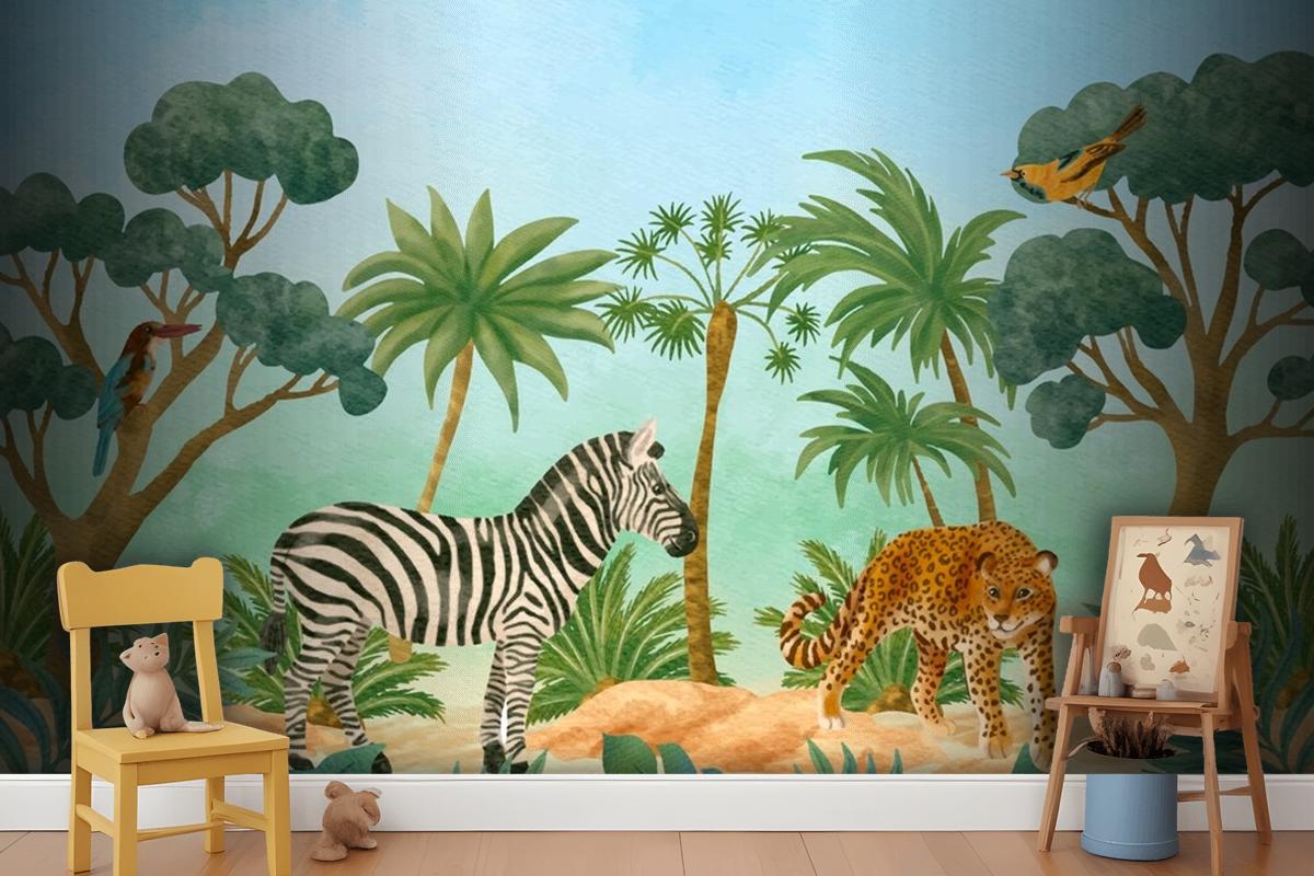 Watercolor Wildlife Background Wallpaper Mural