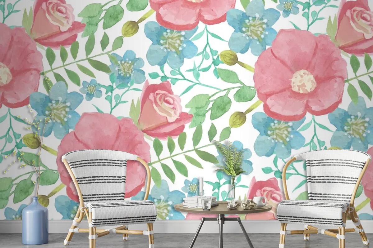 Watercolour Floral Background With Soft Colours Wallpaper Mural