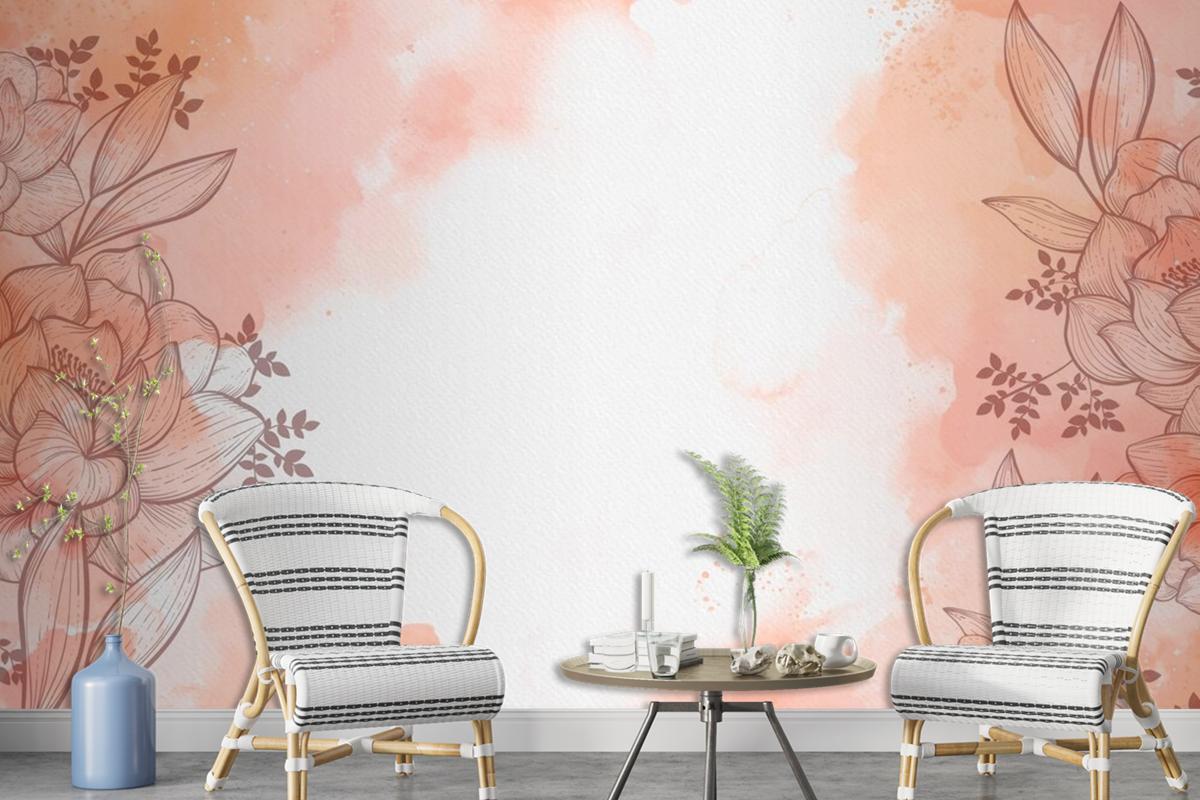 Watercolour With Hand Drawn Flowers Background Wallpaper Mural