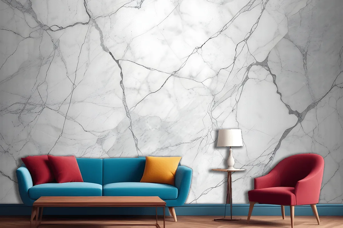 White Marble Texture With Gray Veins Wallpaper Mural