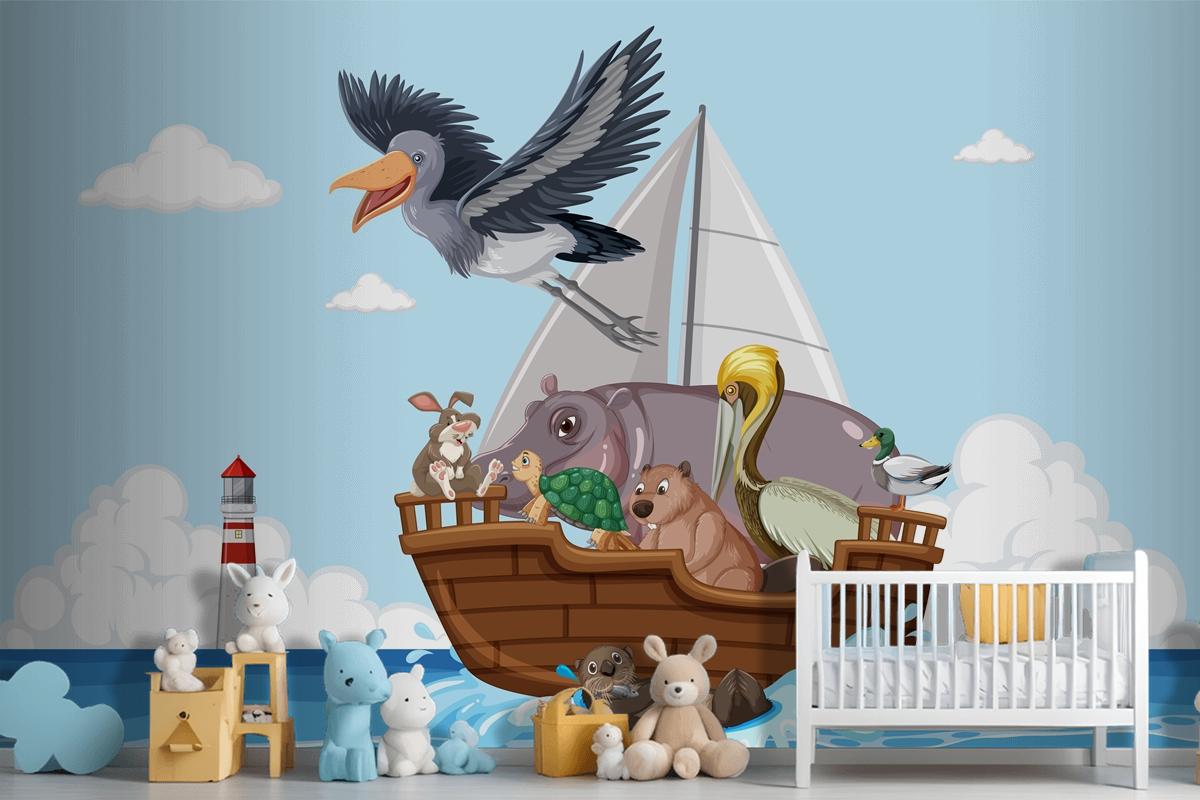 Wild Animals On A Boat Wallpaper Mural