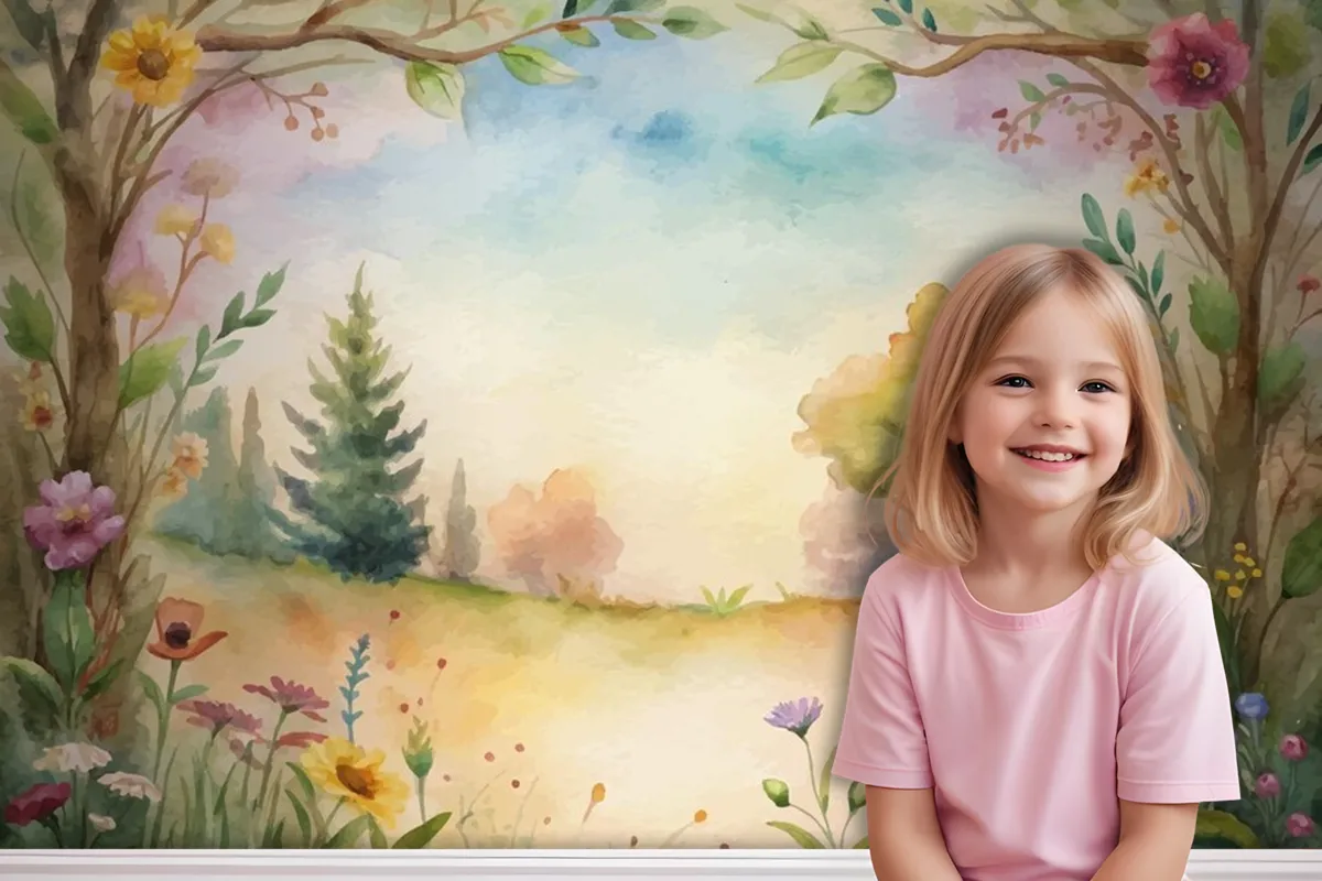 Wildflower Watercolor Background In The Countryside Wallpaper Mural