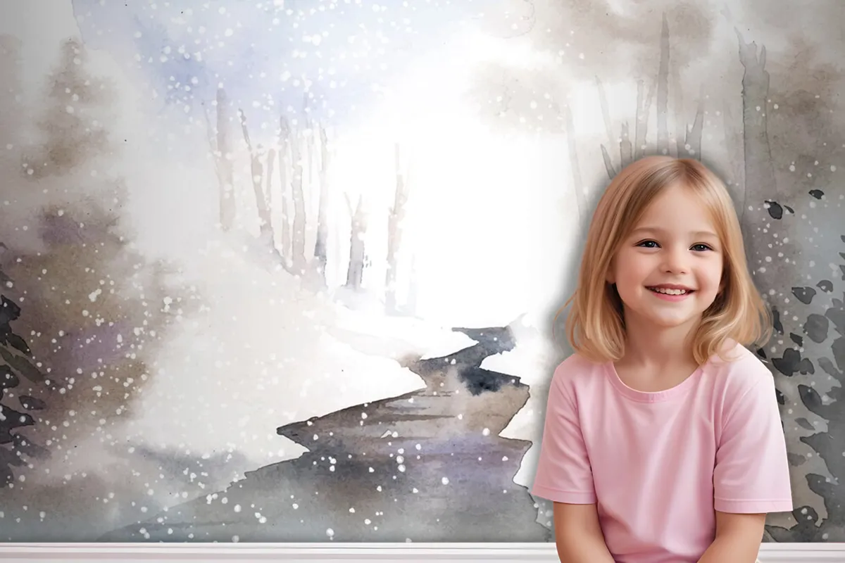 Winter Wonderland Landscape Painted By Watercolor Wallpaper Mural