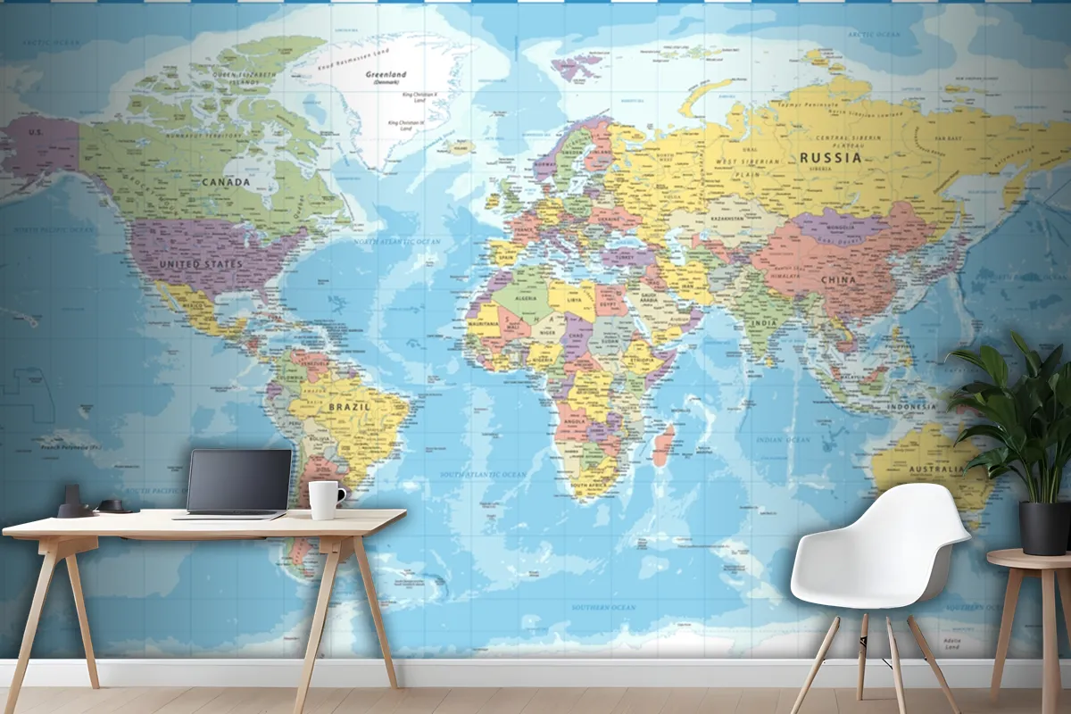 World Map Classic Color Political Wallpaper Mural