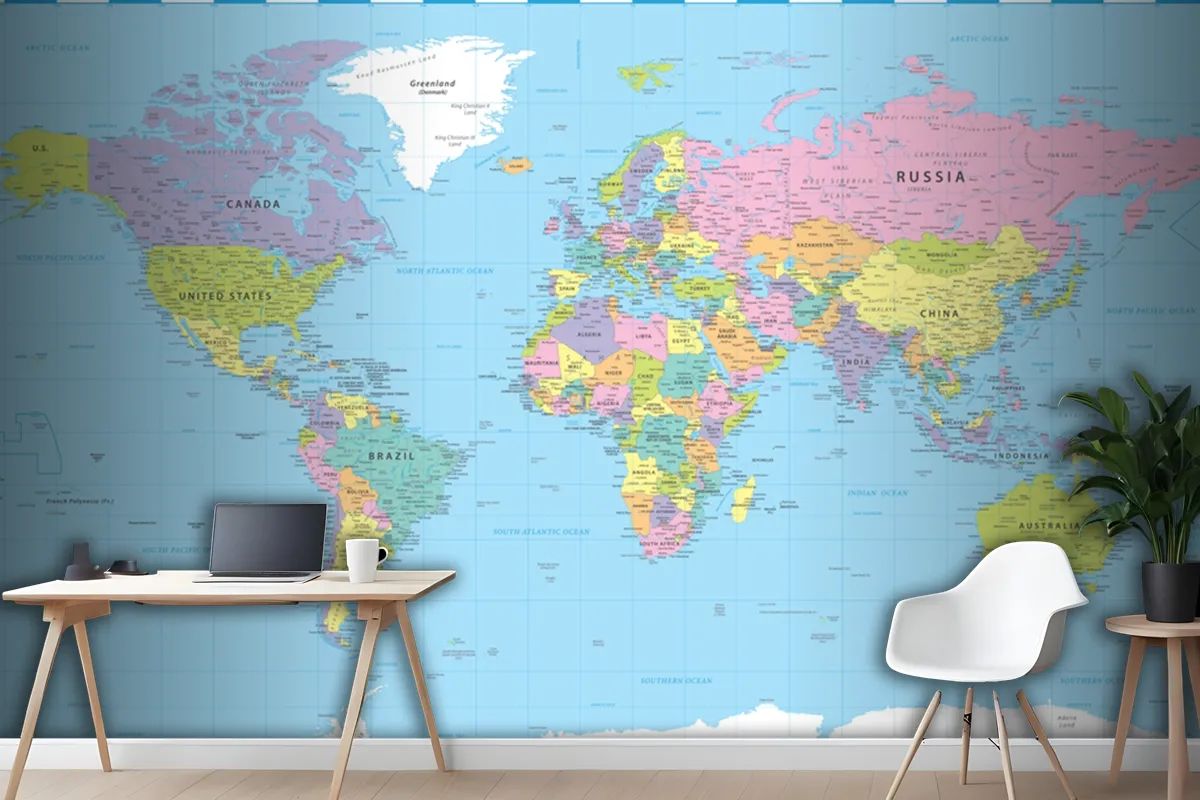 World Map Color Political Wallpaper Mural