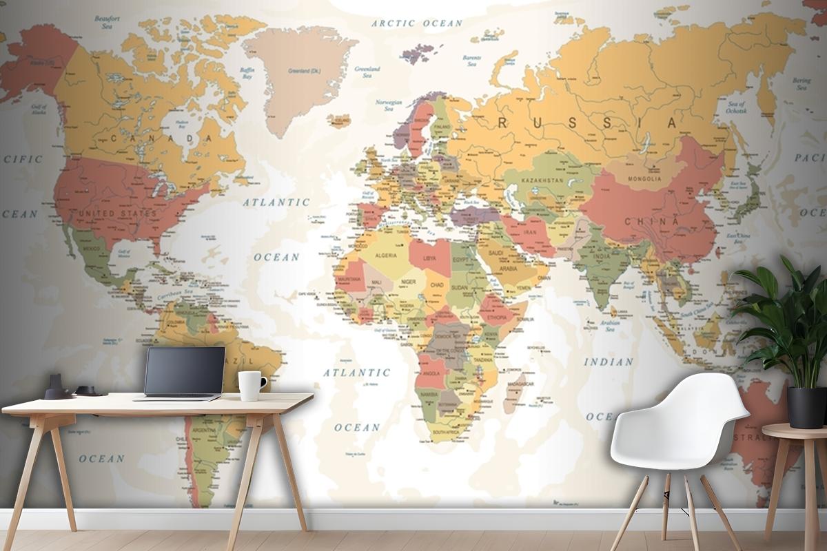 World Map Names Wallpaper Mural