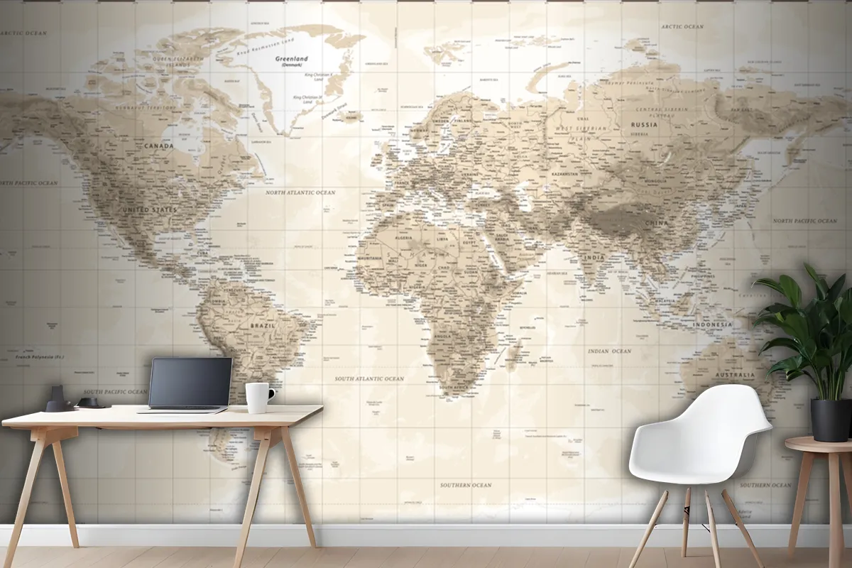 World Map Physical Vintage Retro Old Style Wallpaper Mural