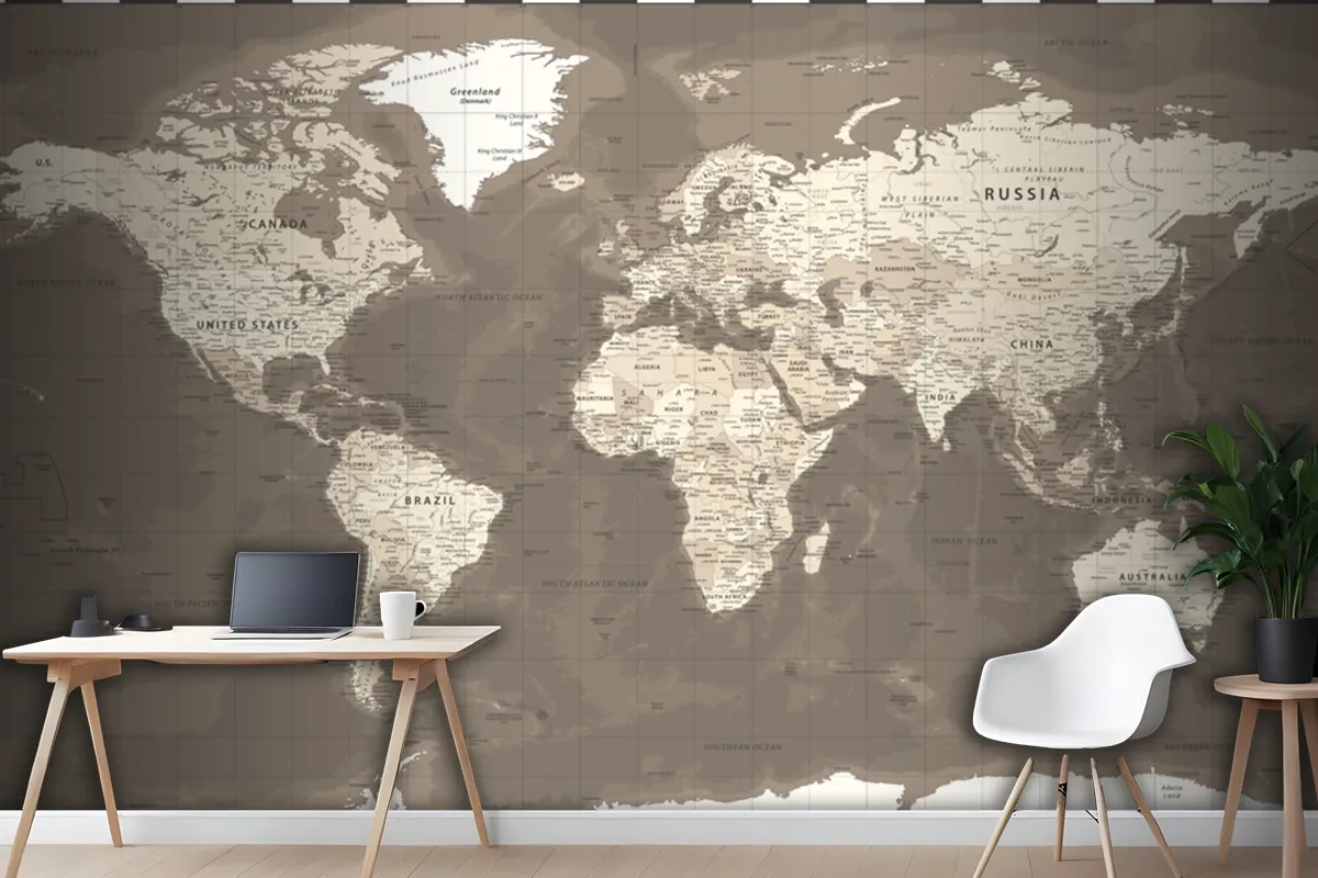 World Map Vintage Political Brown Wallpaper Mural