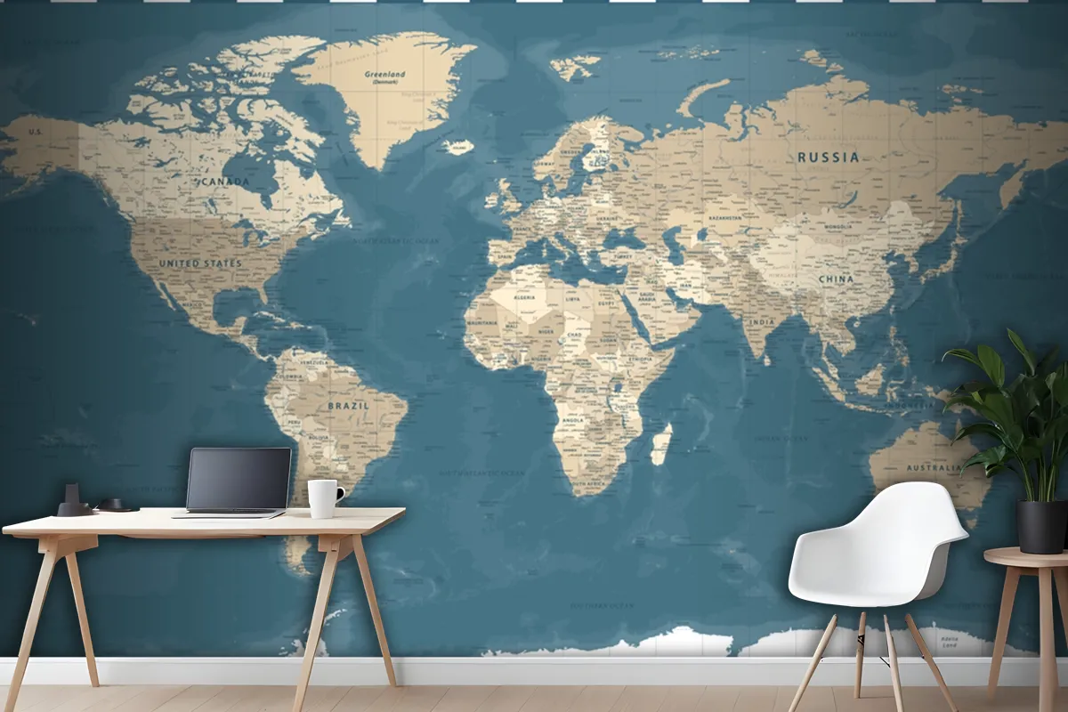 World Map Vintage Political Dark Wallpaper Mural