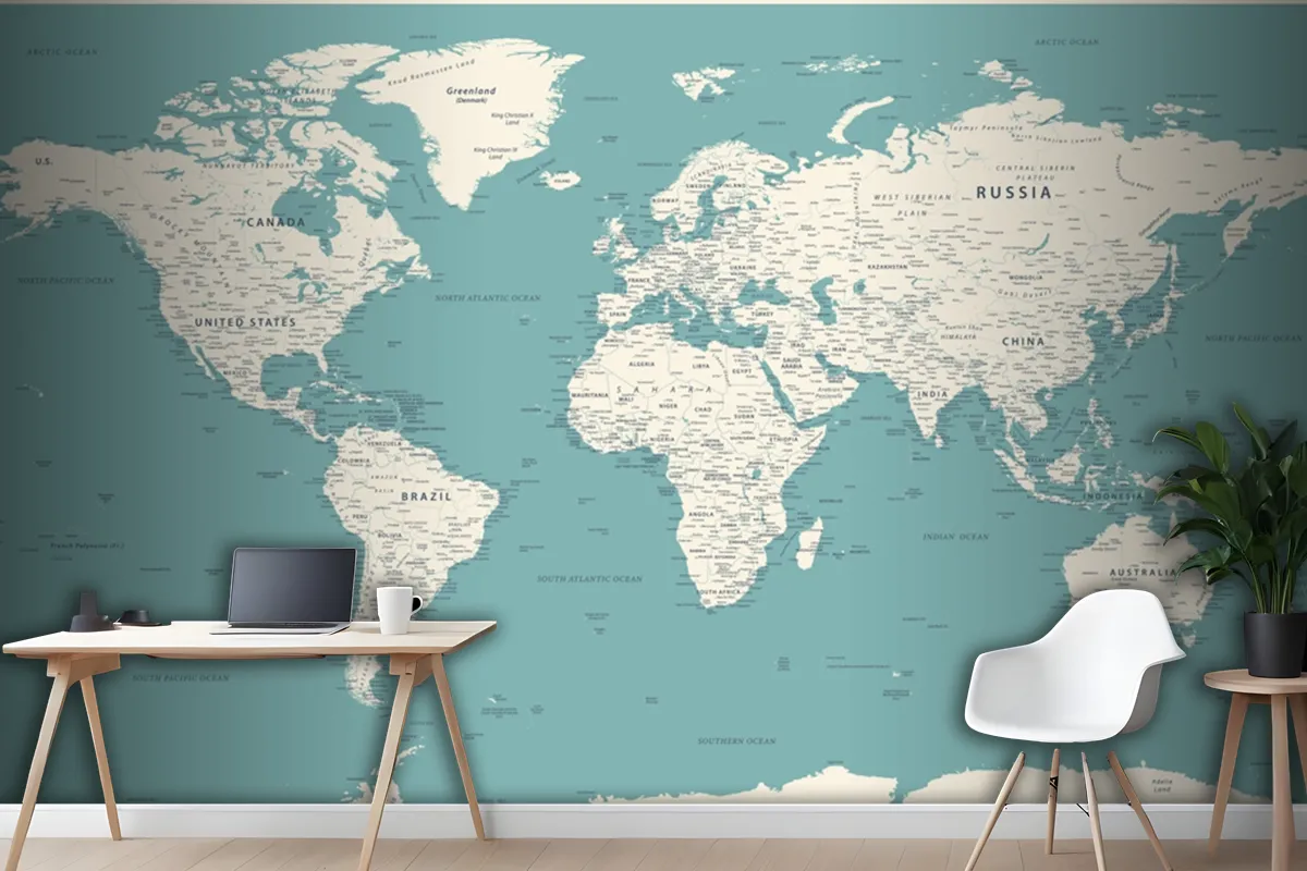 World Map Vintage Political Detailed Wallpaper Mural