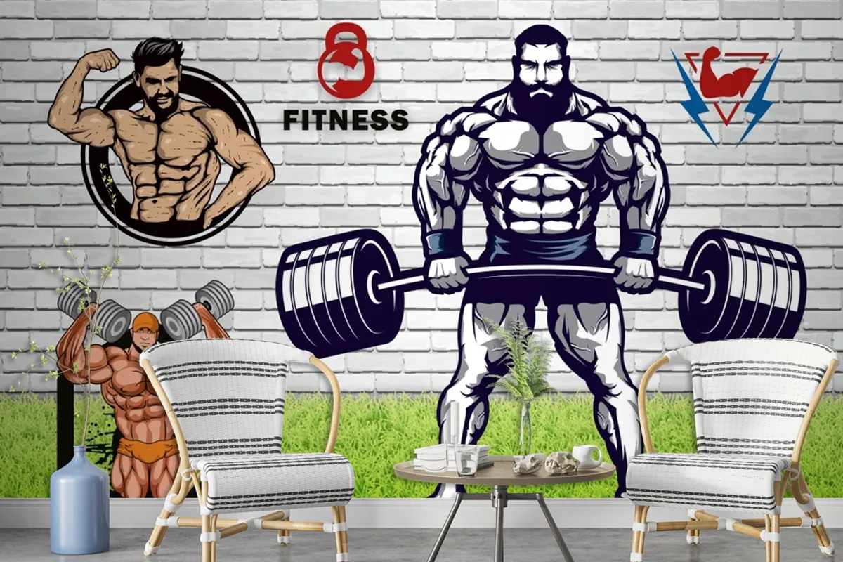 Yeşil Çim Halter Gym Fitness Duvar Kağıdı