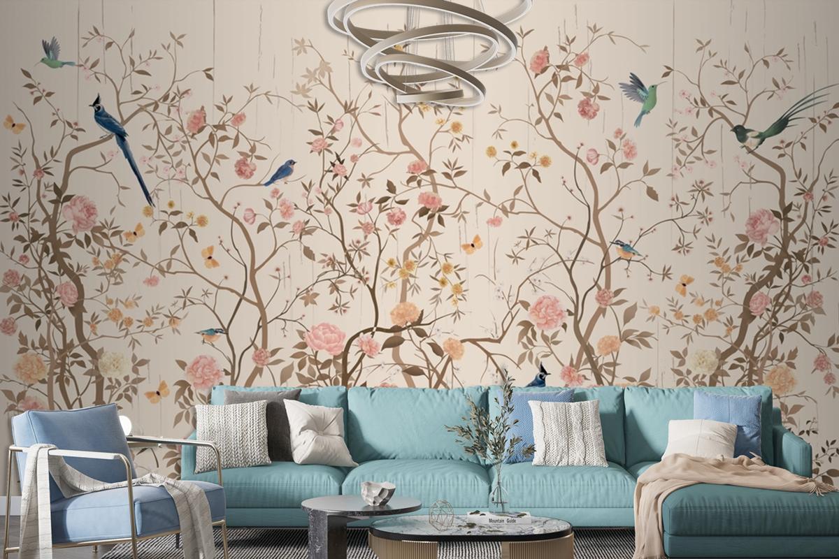 Chinoiserie Wallpaper With Birds And Flowers Wallpaper Mural