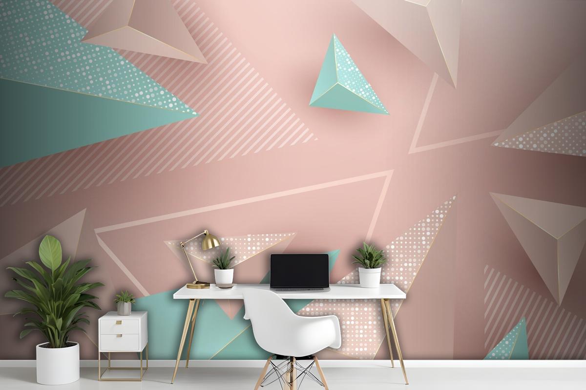 Realistic Background With Pink And Green Triangles Wallpaper Mural