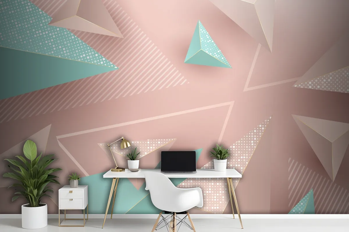 Realistic Background With Pink And Green Triangles Wallpaper Mural