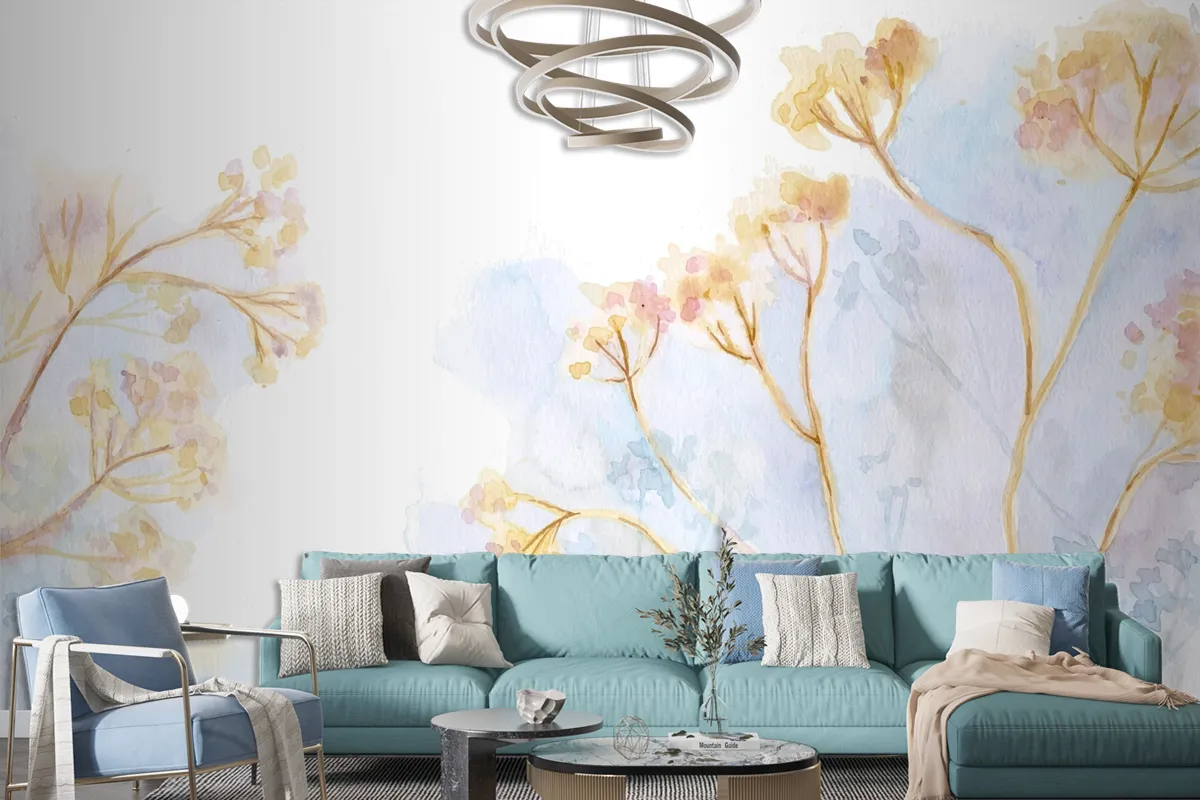 Hand Painted Watercolor Nature Background Wallpaper Mural