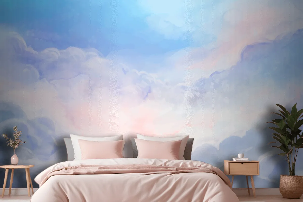 Hand Painted Watercolor Pastel Sky Bedroom Wallpaper Mural