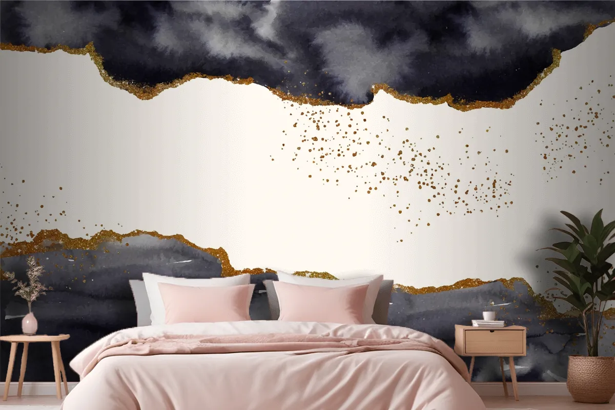 Watercolor Painted Background With Gold Elements Wallpaper Mural