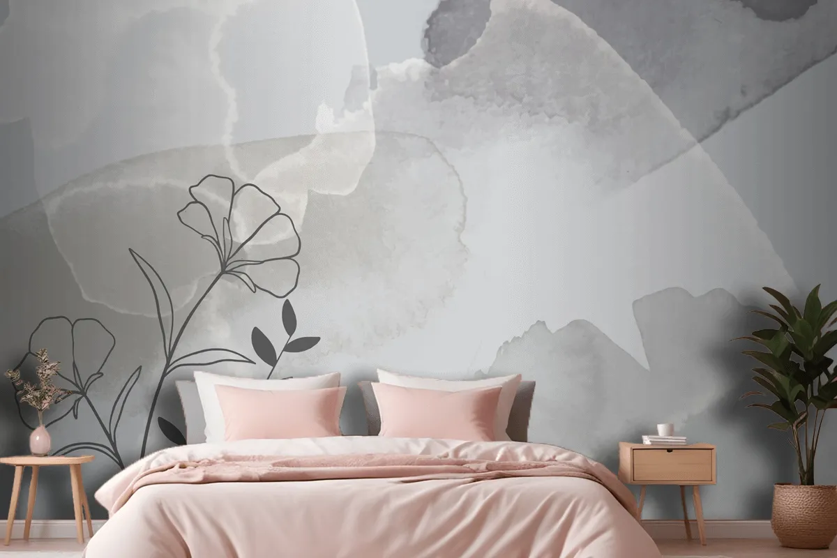 Watercolor Hand Drawn Background With Flowers Wallpaper Mural