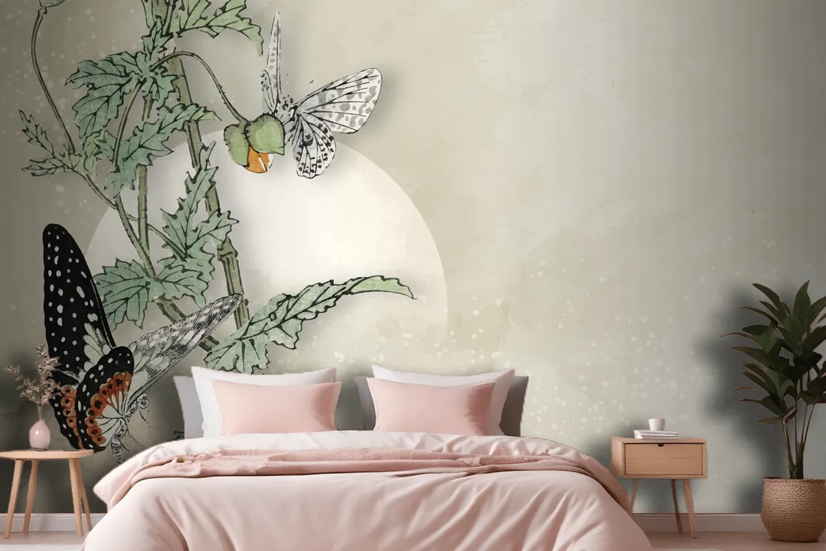 Leafy Butterfly Frame Design Wallpaper Mural