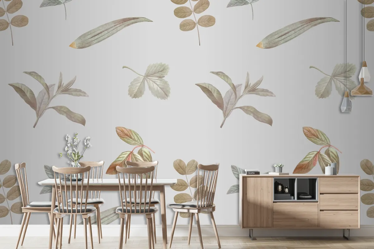 Foliage Seamless Pattern On Gray Background Wallpaper Mural