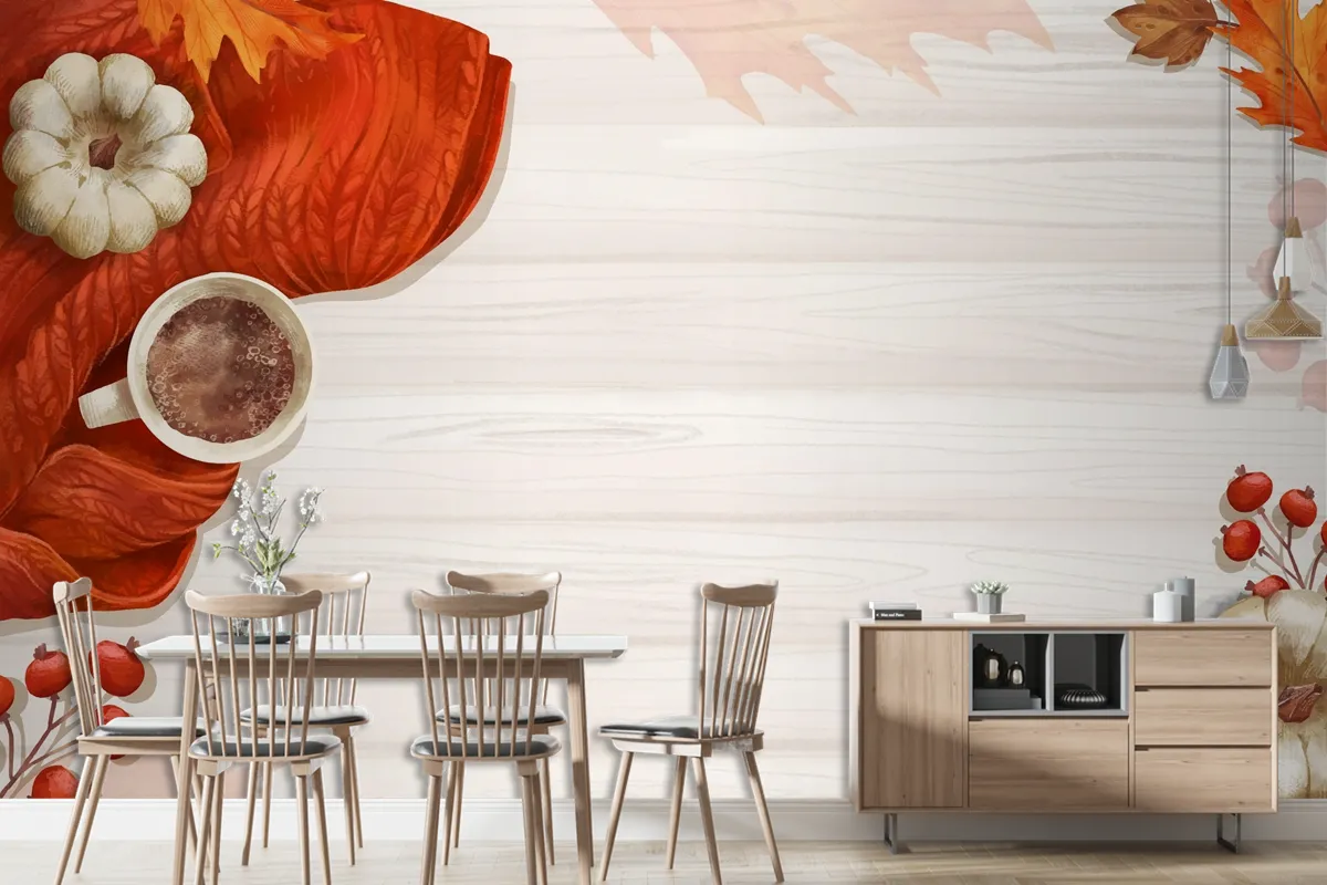 Watercolor Autumn Background Dining Room Wallpaper Mural