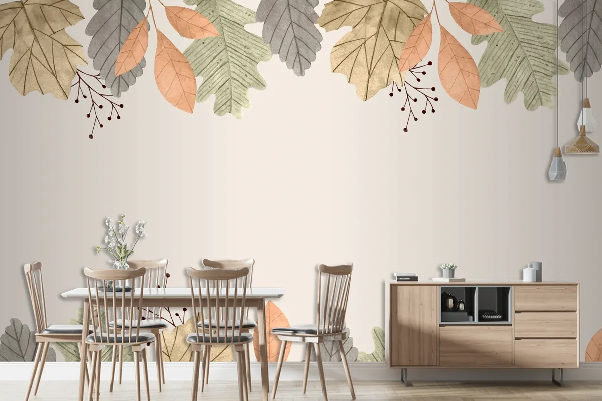 Watercolor Autumn Leaves Background Wallpaper Mural