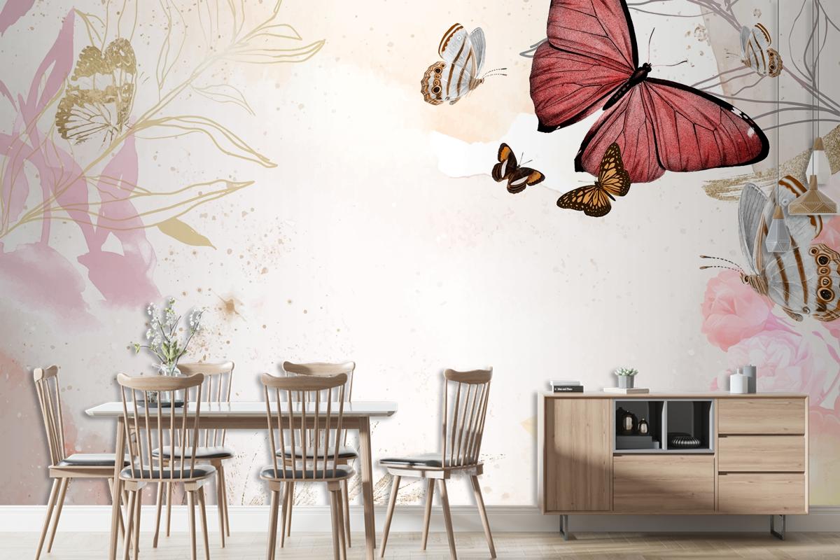 Butterfly Background Aesthetic Border With Flowers  Wallpaper Mural