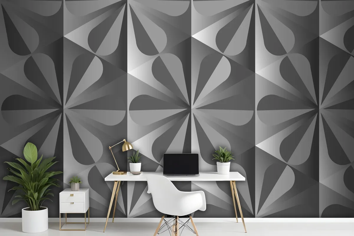 Simple 3D Geometric Pattern Grey Background Wallpaper Mural