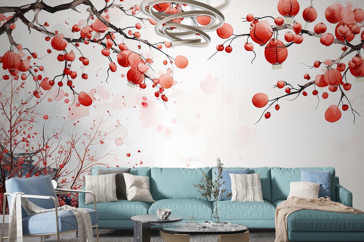 Abstract Watercolor Of Chinese New Year Element Decorative Wallpaper Mural