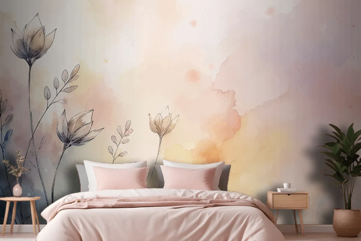 Soft Pastel Floral Watercolor Background Wallpaper Mural