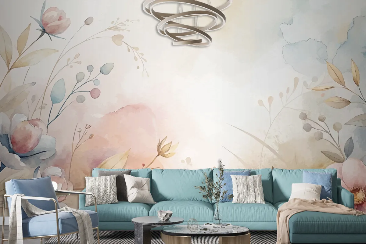 Floral Watercolor Silhouette Background Wallpaper Mural