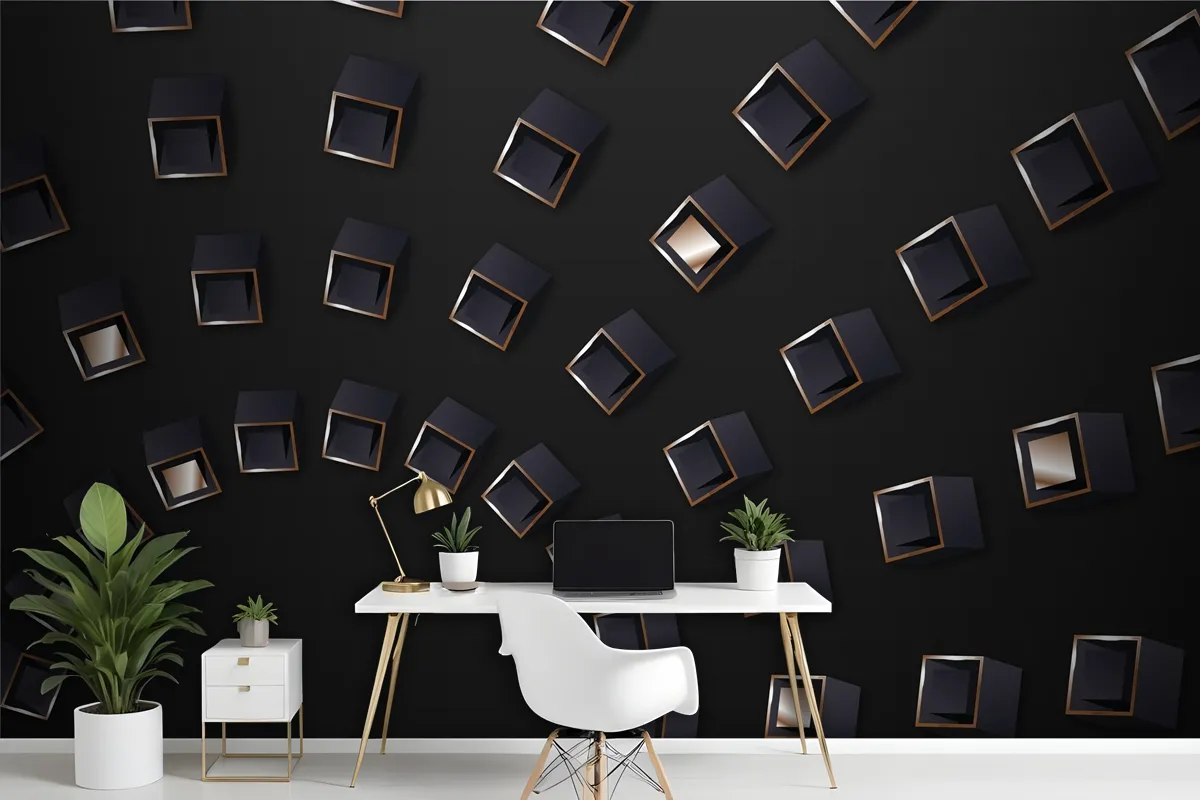 Gradient Black Background With Cubes Wallpaper Mural