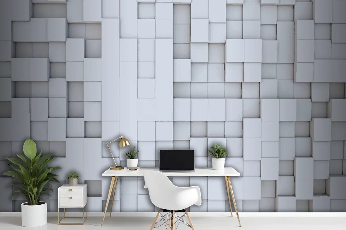 Realistic 3D Squares Geometric Wallpaper Mural