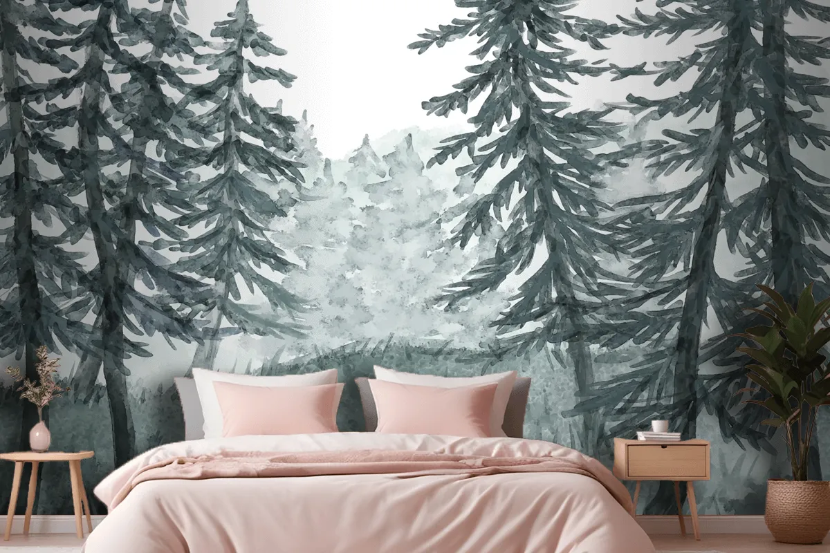 Watercolor Forest Landscape Wallpaper Mural