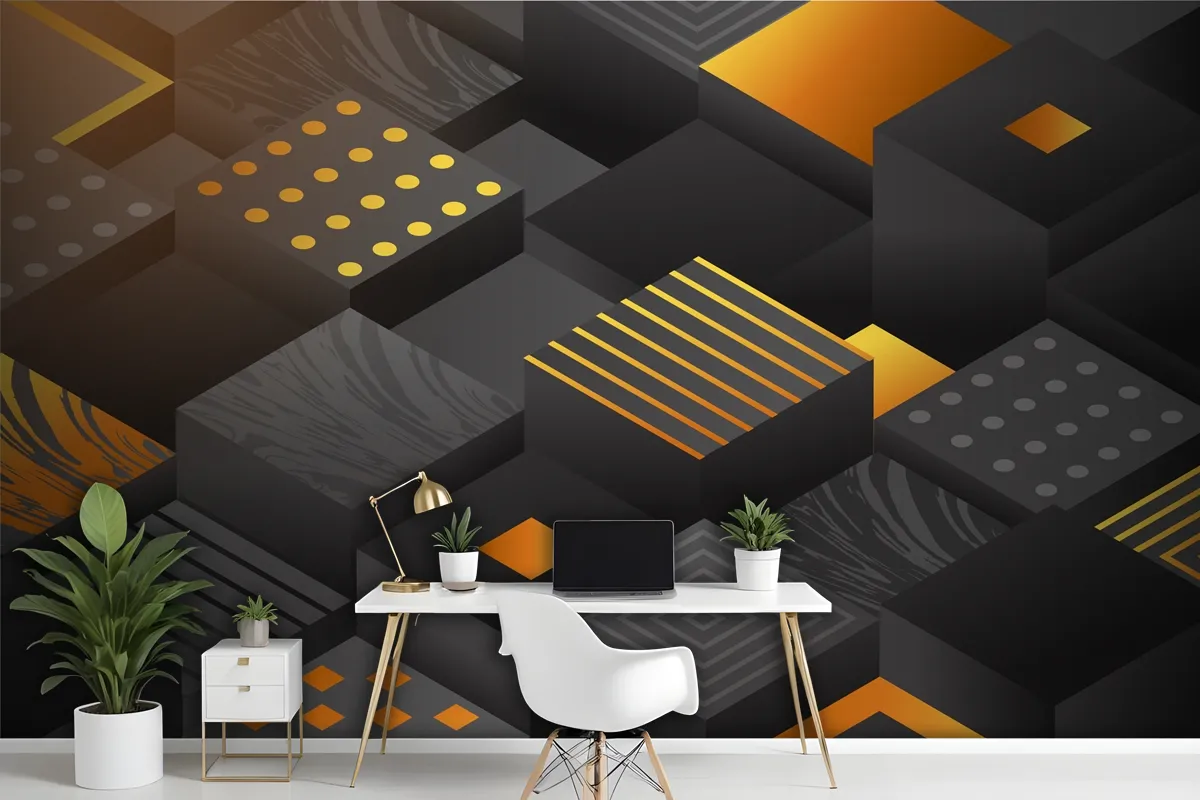 Gradient Black Background With Cubes Office Wallpaper Mural