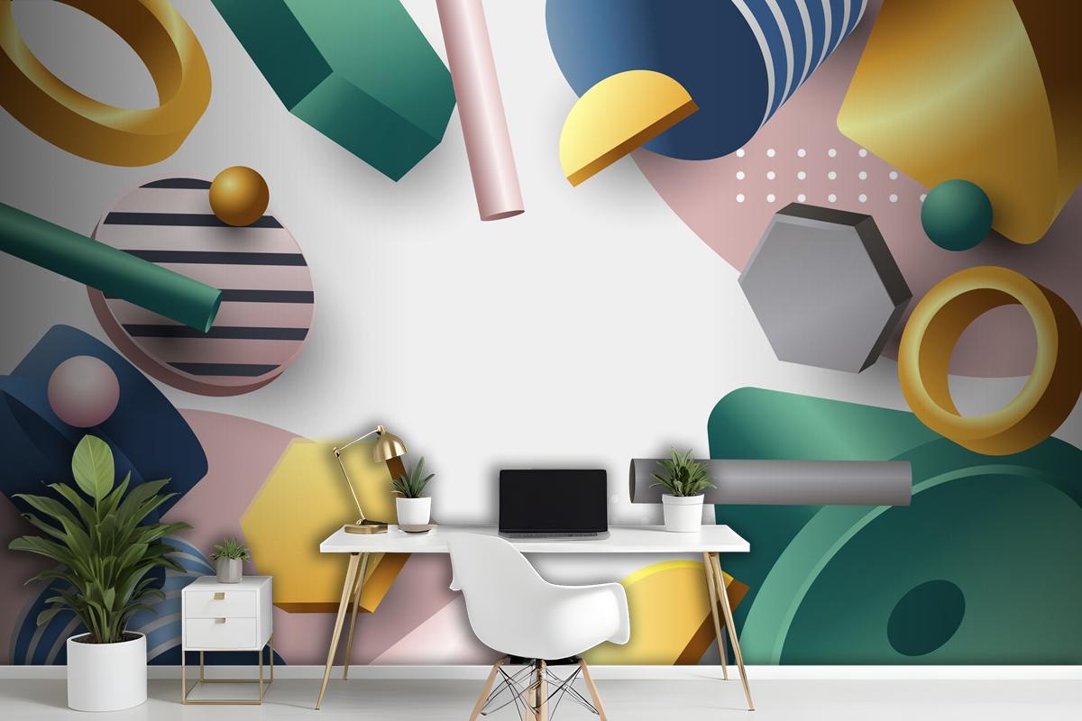 Gradient 3D Geometric Wallpaper Mural