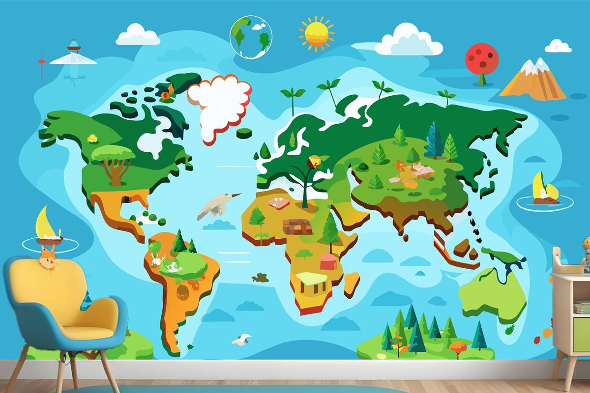 A Map Of The World With Different Types Of Trees Interactive World Map Wallpaper Mural