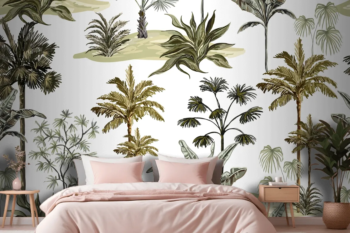 Beautiful Tropical Vintage Hawaiian Palm Trees Wallpaper Mural