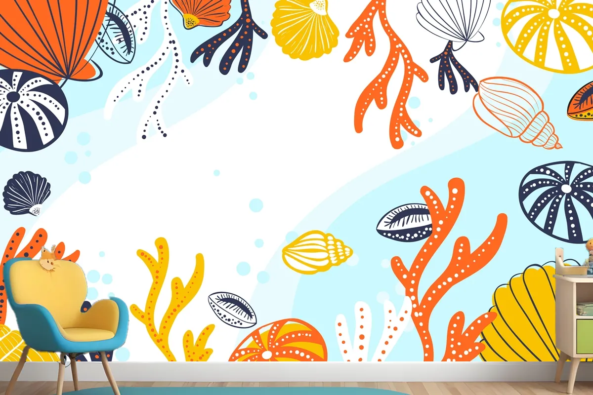 Hand Drawn Aquatic Background Wallpaper Mural