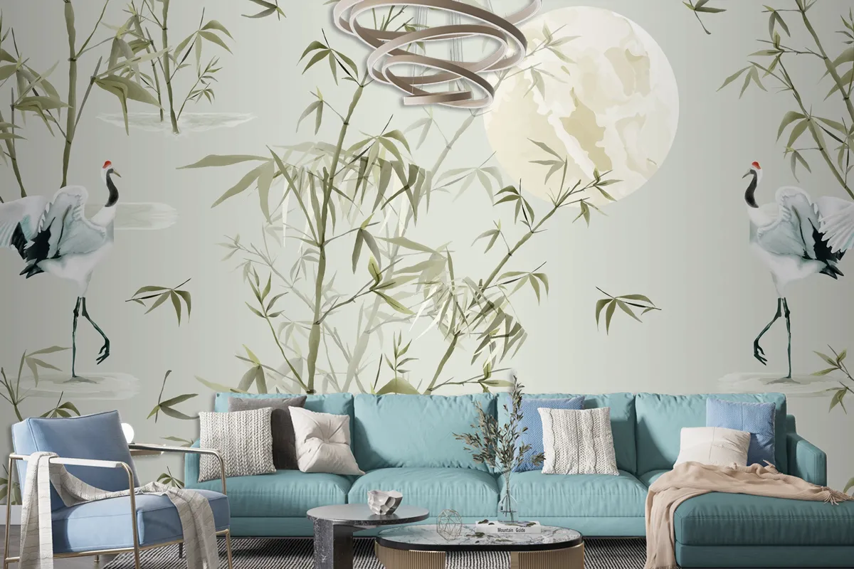 Elegant Seamless Pattern With Bamboo Hand Drawn Wallpaper Mural